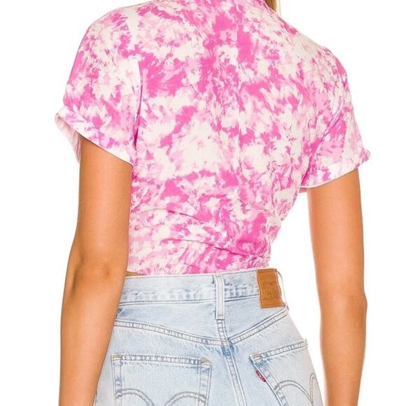NWT For Love And Lemons $217  Pink and White Cuffed Sleeve Crop Top size M - Picture 3 of 6